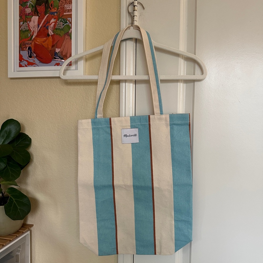 Madewell Striped Tote in Blue and Cream